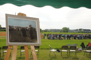 Picture of NSP groundbreaking in the foreground with Hugo groundbreaking in the background.